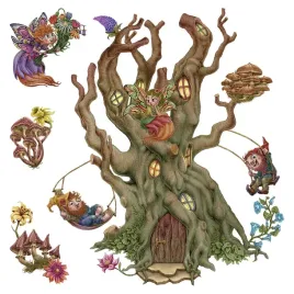 naklejki-ozdobne-lesne-stworzenia-wrozki-krasnale-i-domek-drzewo-60x96-cm