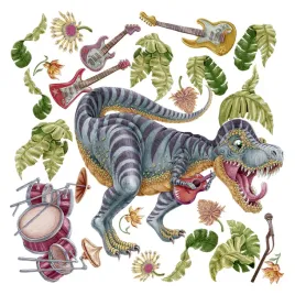 dzieciece-naklejki-muzyczny-dinozaur-instrumenty-liscie-i-kwiaty-60x89-cm