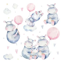 naklejki-rodzina-hipopotamow-urocze-zwierzaki-balony-i-chmurki-100x169-cm