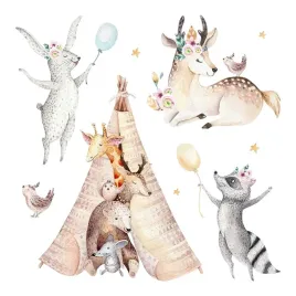 naklejki-do-pokoju-dziecka-urocze-lesne-zwierzatka-namiot-balony-80x130-cm