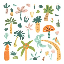 set-naklejek-sciennych-kolorowa-ilustracja-tropikalnej-roslinnosci-60x84-cm
