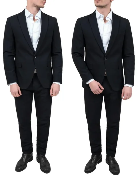 Garnitur męski elegancki wizytowy czarny gładki Slim Fit dwuczęściowy r. 56