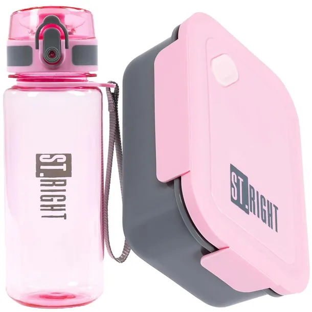 ST.RIGHT BIDON SZKOLNY POJEMNIK NA ŻYWNOŚĆ DUŻY 1200 ml PINK & GREY