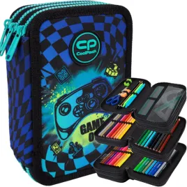 coolpack-piornik-szkolny-trzykomorowy-z-wyposazeniem-kredki-pisaki-gamer