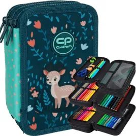 coolpack-piornik-szkolny-trzykomorowy-z-wyposazeniem-kredki-pisaki-deer