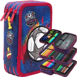 coolpack-piornik-trzykomorowy-potorjny-wyposazenie-kredki-flamastry-soccer