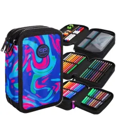 coolpack-piornik-szkolny-trzykomorowy-wyposazenie-kredki-pisaki-marble