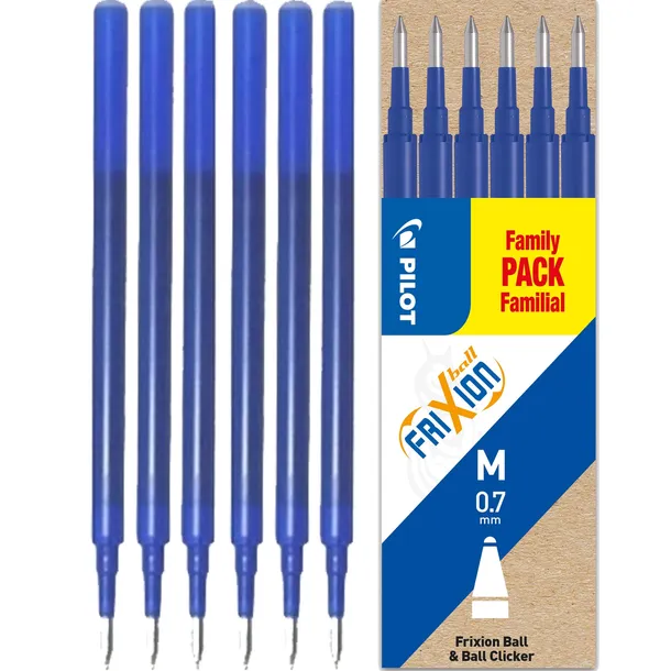PILOT FRIXION ŚWIEŻY WKŁAD WYMAZYWALNY ŚCIERALNY 6 sztuk NIEBIESKI 0,7 mm