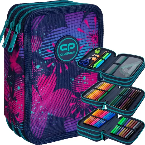 COOLPACK PIÓRNIK SZKOLNY TRZYKOMOROWY WYPOSAŻENIE MOTYLKI WISHES