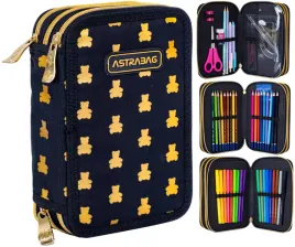 astrabag-piornik-szkolny-trzykomorowy-wyposazenie-kredki-flamastry-misie