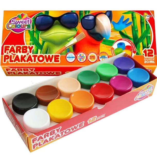 FARBY SZKOLNE PLAKATOWE ŚWIEŻE 12 kolorów 20 ml