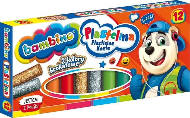 BAMBINO PLASTELINA SZKOLNA 12 kolorów 2x brokatowe