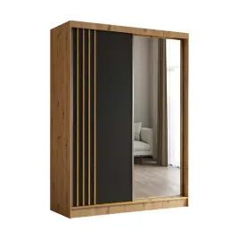 szafa-na-ubrania-160-cm-z-lustrem-i-lamelami-dab-artisan-czarna-nela160
