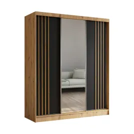 szafa-na-ubrania-180-cm-z-lustrem-i-lamelami-dab-artisan-czarna-nela180