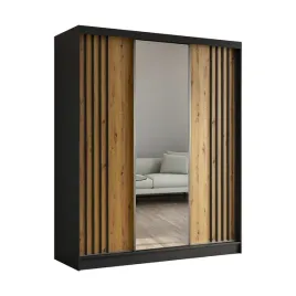 szafa-ubraniowa-180-cm-z-lustrem-czarna-dab-artisan-z-lamelami-nela180