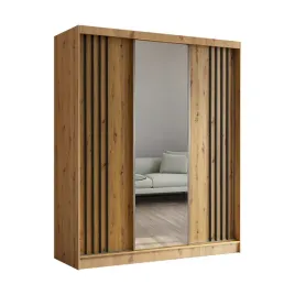 szafa-ubraniowa-180-cm-z-lustrem-dab-artisan-czarne-lamele-nela180