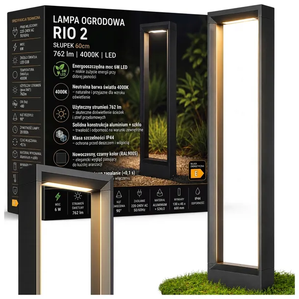 Lampa Ogrodowa stojąca słupek 60cm 762lm zewnętrzna 4000K LED czarna