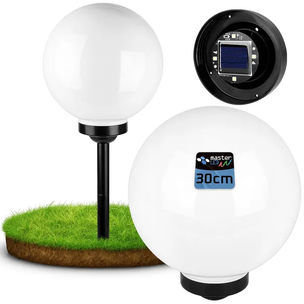 Lampa solarna ogrodowa Kula LED 30cm wbijana naziemna biała mleczna