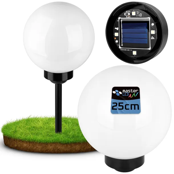 Lampa solarna ogrodowa Kula LED 25cm wbijana naziemna biała mleczna