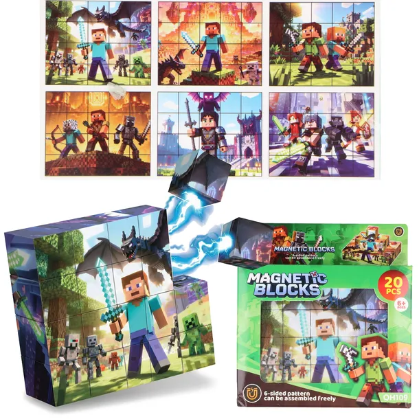 Klocki magnetyczne Maincraft Puzzle 3D 6 obrazków dla dzieci układanka