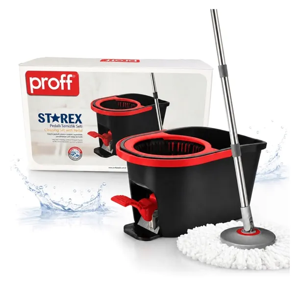 PROFF STAREX Mop obrotowy z wiadrem zestaw do mycia podłogi MIKROFIBRA 14l