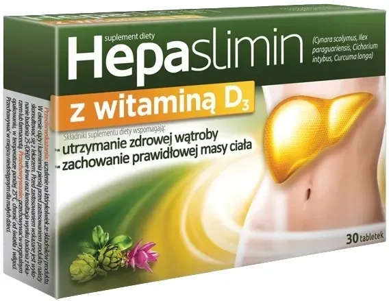 HEPASLIMIN Z WITAMINĄ D3 na wątrobę ODCHUDZANIE 30 tabletek