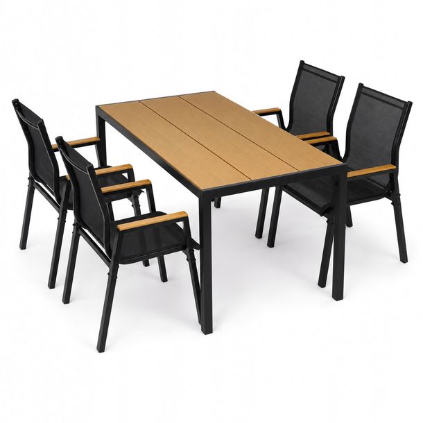ZESTAW MEBLI OGRODOWYCH BALKON STÓŁ A.PRO 130x70W+4xKRZESŁO POLINKA KD CZAR