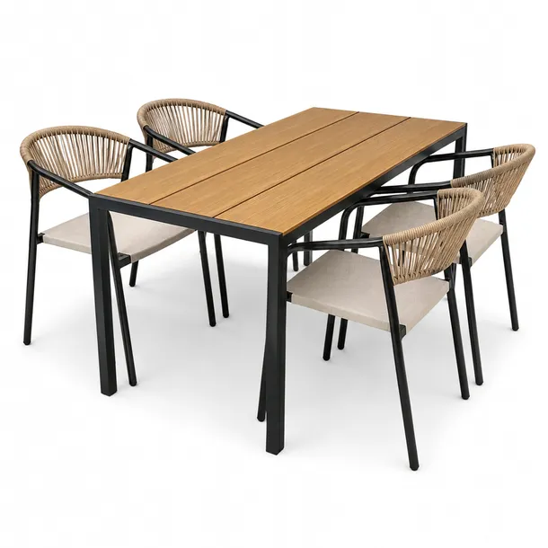 ZESTAW MEBLI OGRODOWYCH BALKON STÓŁ A.PRO 130x70W+ 4x KRZESŁO PORTINO TAUPE