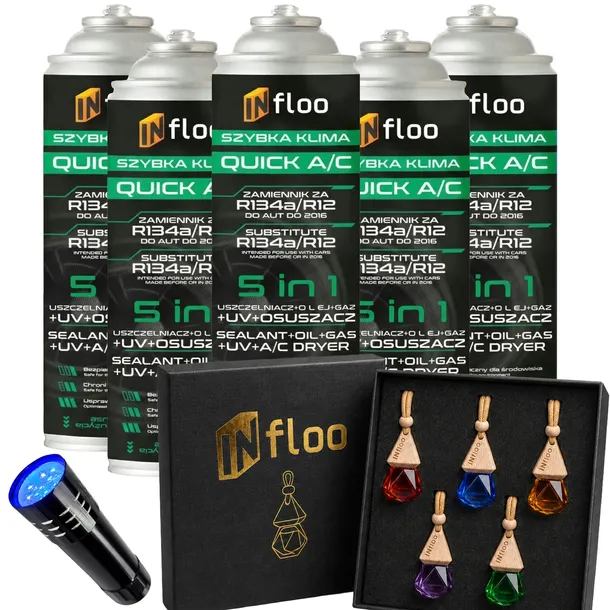 INFLOO 5x5w1 SZYBKA KLIMA R134a GAZ OLEJ CZYNNIK KLIMATYZACJ+LATARKA+GRATIS