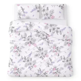 posciel-bawelniana-180x200-biala-w-szaro-fioletowe-kwiaty-cotton-home