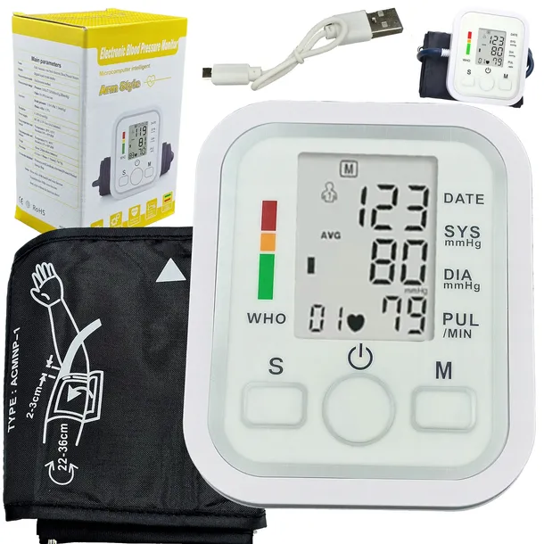 CIŚNIENIOMIERZ NARAMIENNY ELEKTRONICZNY WYŚWIETLACZ LED USB 22-32CM PAMIĘĆ