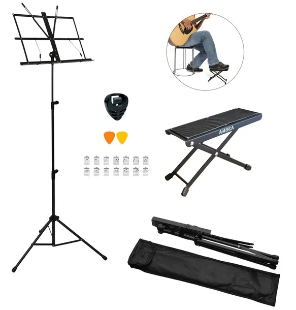 Pulpit na nuty składany z pokrowcem + podnóżek gitarowy 4-stopniowy +gratis
