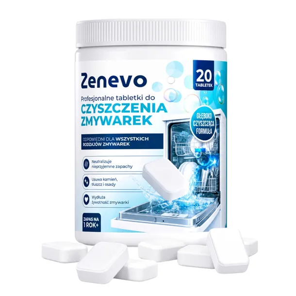 Tabletki Środek do Czyszczenia Zmywarki Zenevo - Czyścik Kapsułki 4w1 20szt