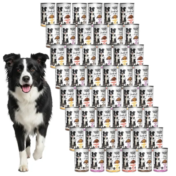 MOKRA KARMA DLA PSA TufTuf puszka kawałki mięsne MIX SMAKÓW ZESTAW 48x415g