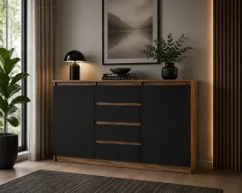 nowoczesna-komoda-do-salonu-4-szuflady-i-2-drzwi-dab-artisan-czarny-mat
