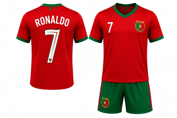 STRÓJ PIŁKARSKI - KOSZULKA SPODENKI - RONALDO PORTUGALIA rozm. 146 cm