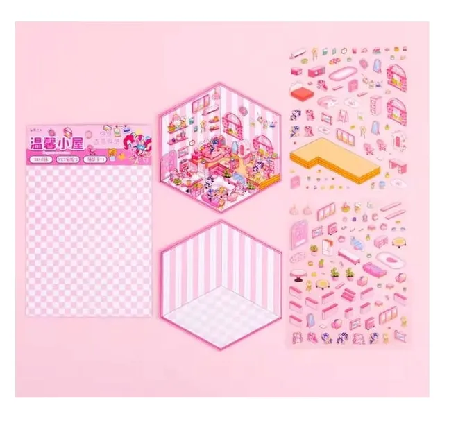 Domki z naklejkami 3D DIY Kucyki TIK TOK Naklejki Antystresowe Roombox