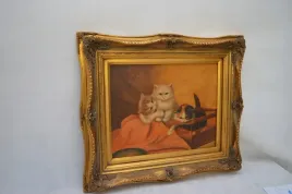 obraz-olej-3-kotki-kot-74cm-kotki-w-lozku-piekny-obraz