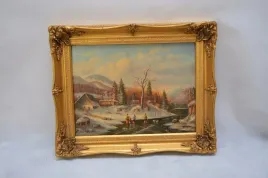 obraz-olej-zimowy-widok-barokowa-rama-52x41cm