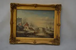 obraz-olej-zima-wies-barokowa-rama-52x41cm