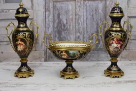 2-x-waza-patera-francuski-komplet-kominkowy-porcelana-mosiadz