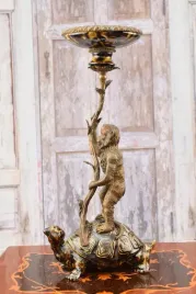 swiecznik-secesja-porcelana-braz-malpa-i-zolw