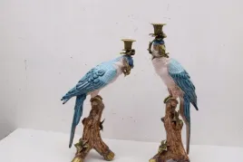 2-swieczniki-swiecznik-papugi-porcelana-braz