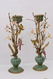 2-swieczniki-papugi-na-drzewie-porcelana-braz