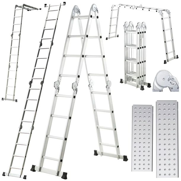 Drabina Aluminiowa przegubowa 4x4 podest 150kg Wielofunkcyjna Składana 5,5m