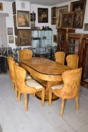 polski-stol-art-deco-6-krzesel-krzeslo-stolik-owal-unikat-komplet