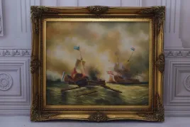 bitwa-morska-statki-statek-marynistyka-obraz-olejny-zlota-rama