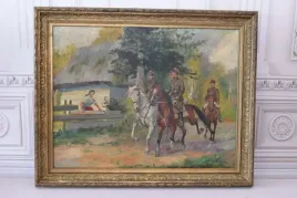 j-slabiak-ulani-na-koniach-polska-wies-stary-obraz-olejny