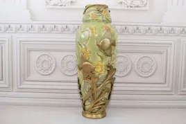 zielony-porcelanowy-wazon-kwiaty-ryby-porcelana-braz-sygnowany
