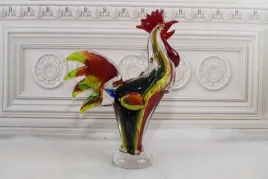 szklo-murano-style-kolorowy-kogut-kurczak-figura-rzezba